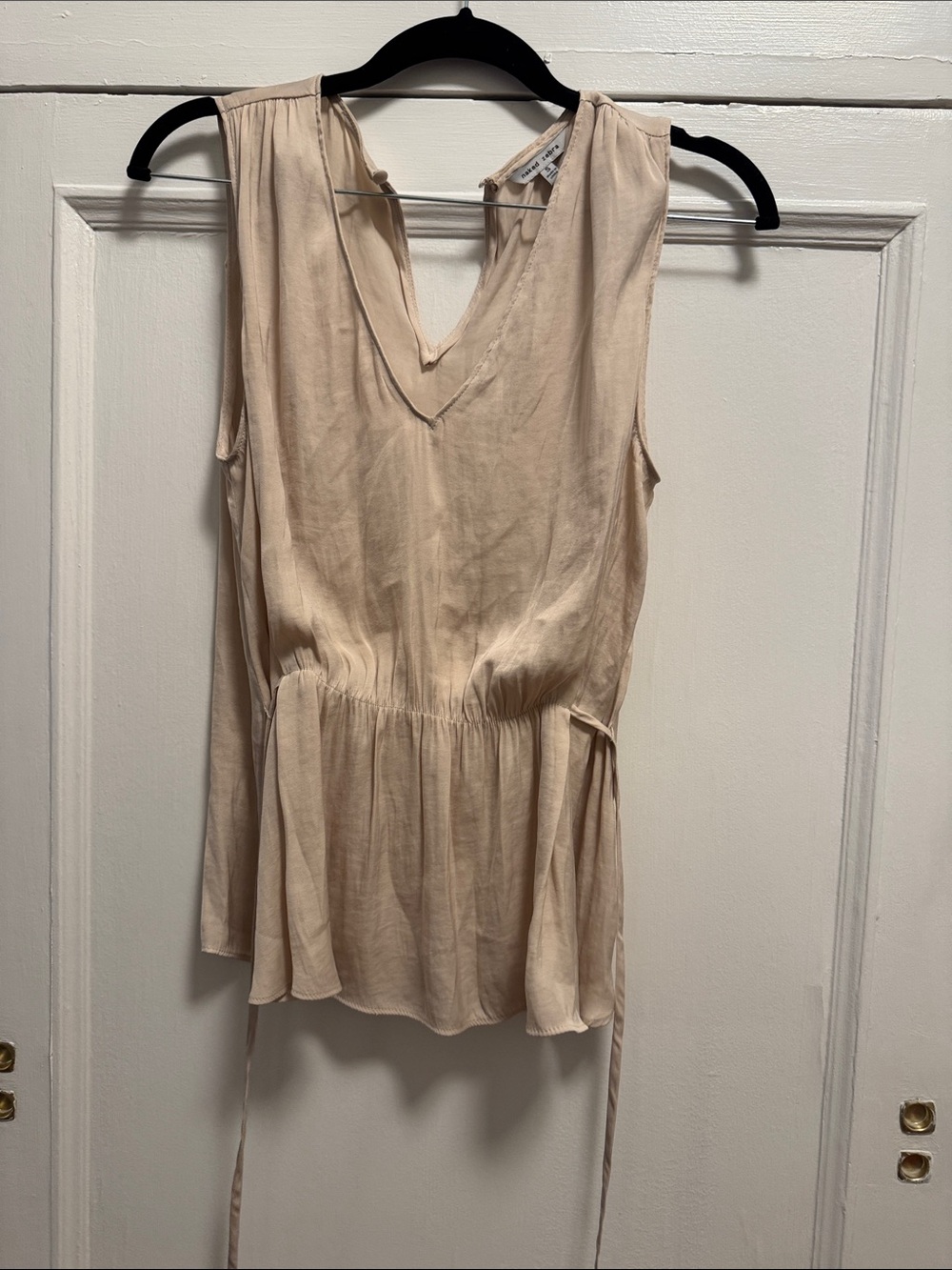 Naked Zebra Cream Sleeveless V-Neck Peplum Tank